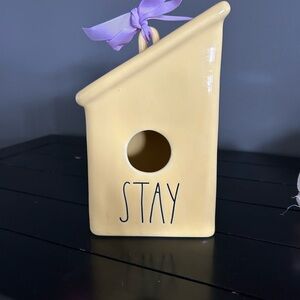 Rae Dunn Yellow Birdhouse with Purple Ribbon